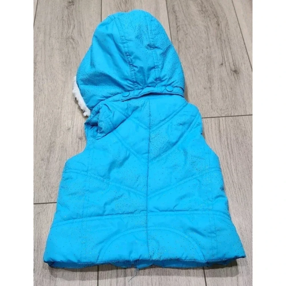 Sleeveless Puffer Vest Coat Detachable Hood  Size 18‎ Months Blue & Sparkles